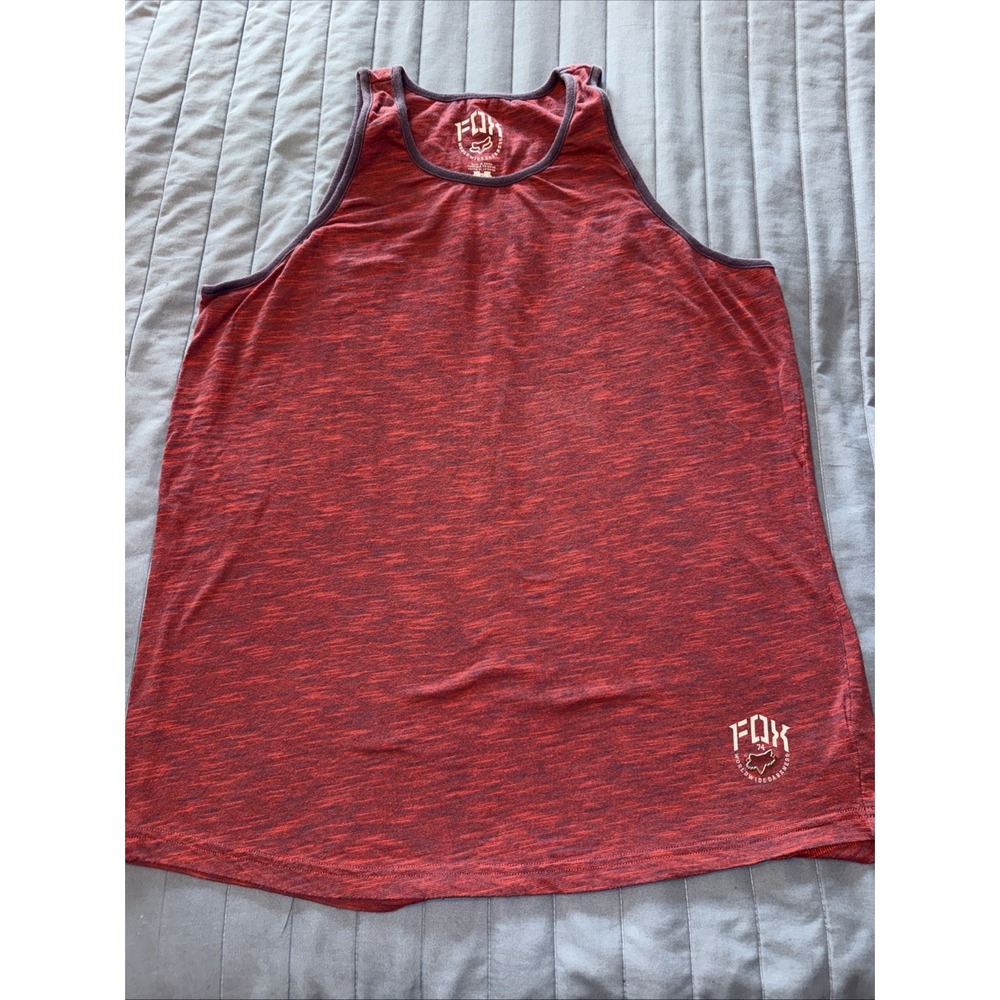 Fox Men's Activewear Tank Top XL Red Polyester Lightweight Logo Scoop Neck
